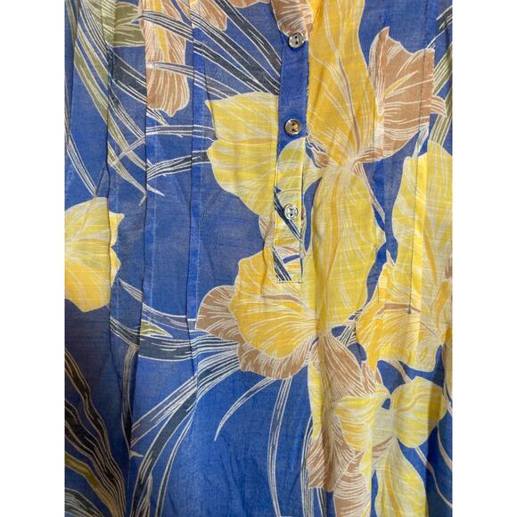 Cocomo Popover Top Womens Medium Cobalt & Yellow Tropical Floral Flutter Sleeve - Picture 5 of 12